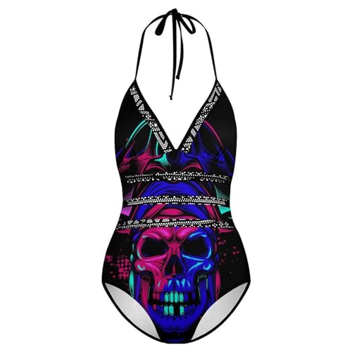 Bikini set crâne de couleur pirate maillot de bain une pièce extensible - 4