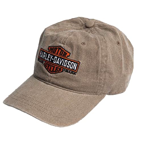 Savannah Harley-Davidson Men s Elongated B&S Curved Bill Adjustable Washed Baseball Cap Dealer Hat 5029003103 Khaki