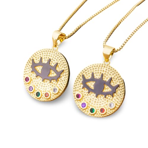 Collier pendentif rond LAMGUL or et oxydes de zirconium multicolores pour femme