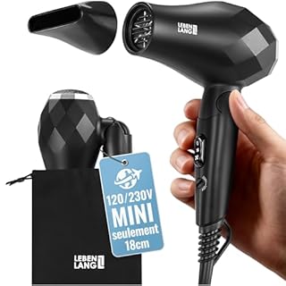 LEBENLANG Seche cheveux voyage pliable petit - 1000W & Double tension & Sac de voyage avec buse de coiffage inclus I Sèche cheveux ionique Hair dryer I Mini sechoir cheveux Séche cheveux leger