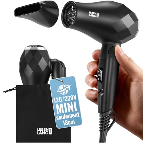 LEBENLANG Seche cheveux voyage pliable petit - 1000W & Double tension & Sac de voyage avec buse de coiffage inclus I Sèche cheveux ionique Hair dryer I Mini...