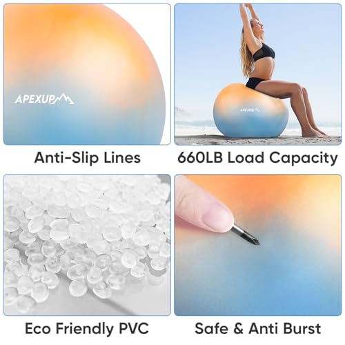 Image of APEXUP Yoga Ball, 660 lbs Anti-Burst Exercise Ball with Pump, 5 Sizes