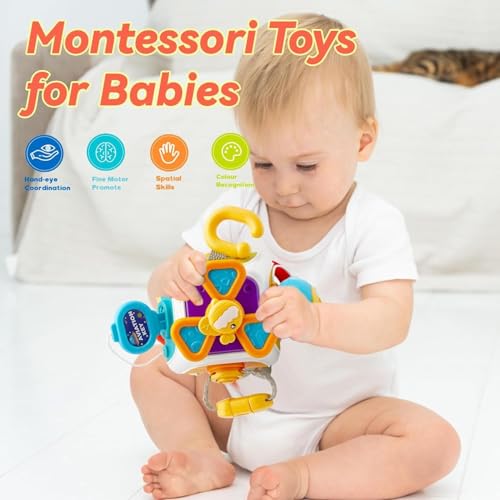 Image of Brand Conquer Baby Busy Cube Board Montessori Sensory Toy Toddler 1-3 Infant Carseat Plane Travel Kids Educational Activity Cube Toy for Babies Birthday Gift 6 7 9 Month Old Boy Girl (6 in 1 Cube)