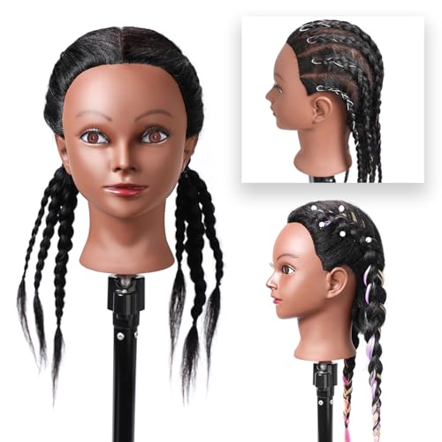 mannequin head with 100 real hair 1634 cosmetology mannequin manikin training practice doll head for hairdresser braiding hair styling hairdressing with clamp holder- black