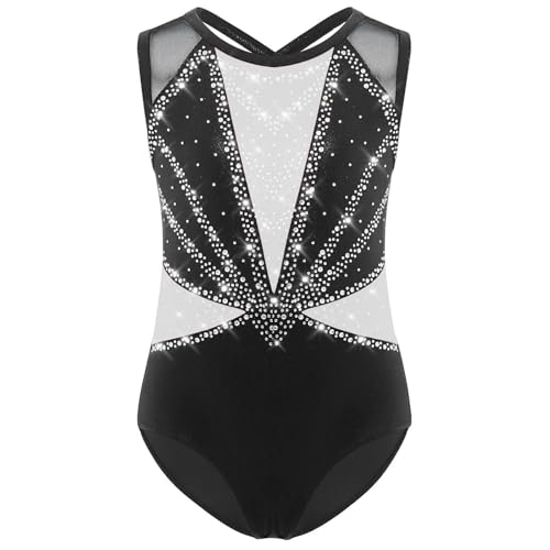 LUYSGBXR Maillot NiñA Kids Girls Rhinestone Ballet Dance Bodysuit Color Block Metallic Gymnastics Jumpsuit Stage Performance Costume Skating Leotard(White,14)