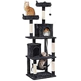 Picture of Yaheetech Cat Tree, 70.5in Climbing Tower for Indoor Cats, Multi-Level Kitten Condo with Scratching Post, Pet Activity Center w/Plush Perches & Hammock & Dangling Ball, Black