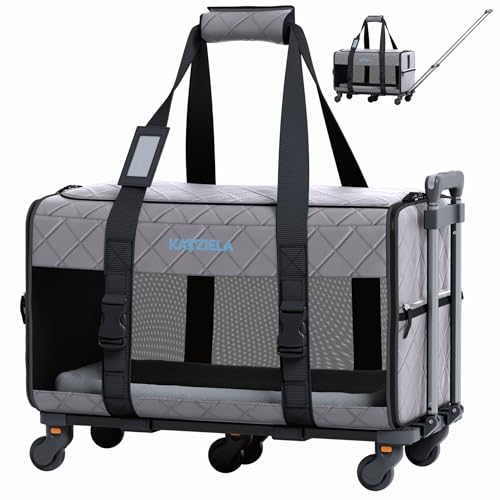 Pet Carrier Airline Approved - Dog Carrier with Wheels - TSA Airline Approved Dog Carrier - Rolling Pet Carrier with Wheels for Small to Medium Size Cat or Dog - Airplane Cabin Animal (Dark Grey)