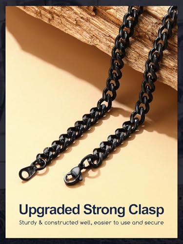 Suplight 3mm/6mm/9mm/12mm Miami Curb Cuban Link Chain for Men Women, 316L Stainless Steel /18K Gold/Black Plated Mens Jewelry Hip Hop Chain 18"/20"/22"/24"/26"/28"/30"3