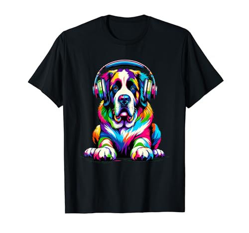 Auriculares Coloridos De Arte Pop Perro De San Bernardo San Camiseta Auriculares Coloridos De Arte Pop Perro De San Bernardo San Camiseta