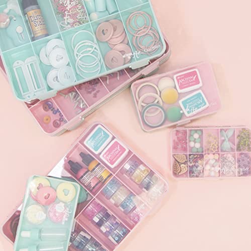 Craftelier - Organizer Box mit 10 Fächern für Scrapbooking und Bastelmaterial | Maße 26,5 x 17,8 x 4,2 cm (10.4 x 7 x 1.65) - Türkis und Transparente Farbe