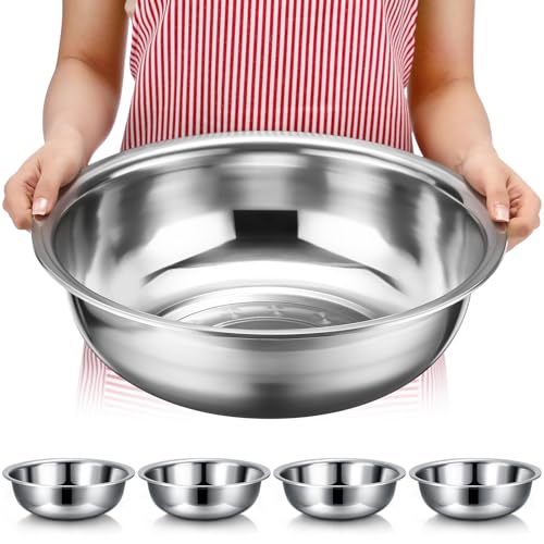 Nuogo 4 Pcs Stainless Steel Mixing Bowls Metal Mixing Bowls Extra Large Basin Salad Basin Deeper Edge Dishwasher Safe Mirror Finish for Home and Commercial, Silver (13 Inch 8 Qt)