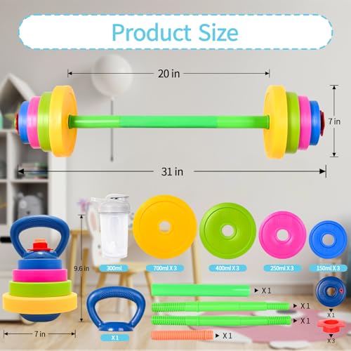 3-in-1 Kids Fitness Set with Adjustable Barbell, Kettlebell & Reusable Water Bottle – Kids Gym Equipment for Pretend Play Exercise, Fun Fitness Toys for Boys & Girls Home Workout - Image 4