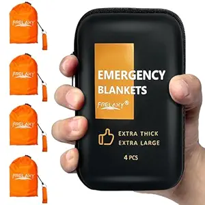 Frelaxy Emergency Blanket 2-Pack/4-Pack, Extra-Thick Extra-Large Space Blankets with Whistles, Storage Pouchs, and EVA case