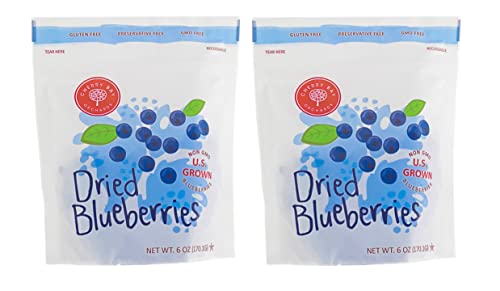 Cherry Bay Orchards - Dried Blueberries - Pack Of Two 6Oz Bags (Total 12Oz) - 100% Domestic, Natural, Kosher Certified, Gluten-Free, And Gmo Free - Packed In A Resealable Pouch #TOP28
