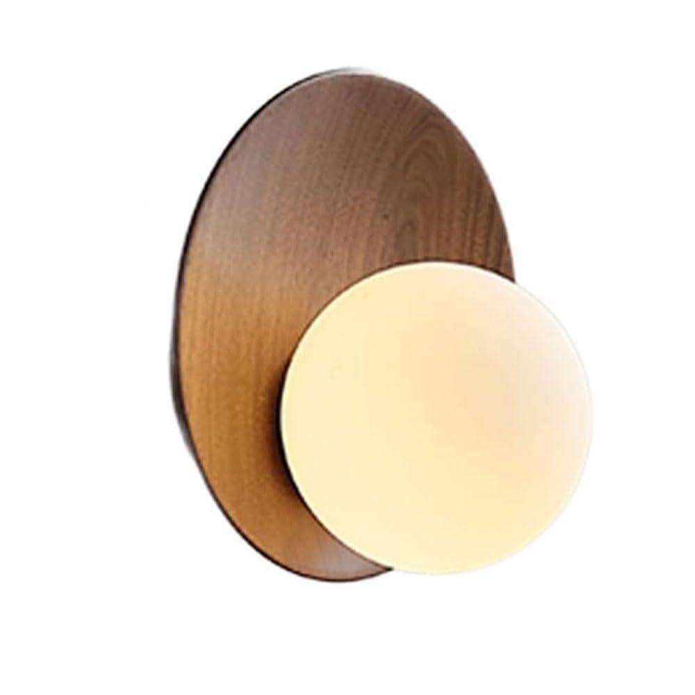 GUOGUOSM 7.8in Round Wall Sconce, Japanese Minimalist Style Wood Glass Wall Light, Indoor Wall Lamp, Dresser Dining Room Bedroom Wall Mounted Decorative Lighting Fixtures