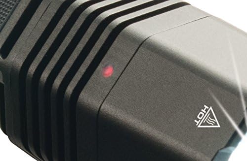 Close-up of the red charging indicator light on the Pelican 8060 flashlight.