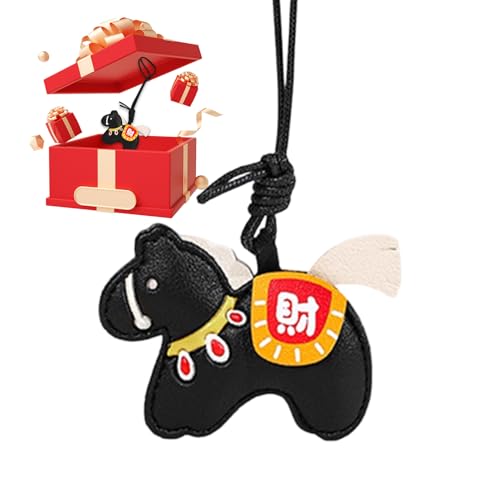 Etiquetas De Identificação Para Bagagem | Acessórios Para Passaporte Couro PU 250th - Colgante Llavero Año Del Caballo Chino | Para Novia Familia Amigos Parejas Hermanas Mochila Tote H, Negro