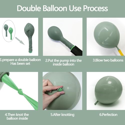 Dusty Green White Balloon Arch Kit Double Stuffed, Sage Mint Green Sand Ivory Boho Balloon Garland with Clear Bobo Latex for Neutral Baby Shower Bridal Wedding Birthday Woodland Party Decoration — view 5