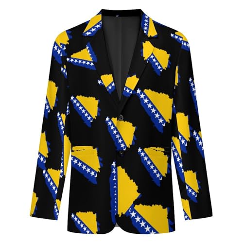 Bosnia Map Flag Mens Suit Jacket Lapel Blazers V Neck Button Business Coat Tuxedo for Wedding Party4