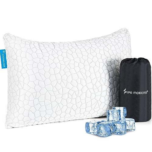 SUPA MODERN Cooling Bed Pillows for Sleeping 1 Pack Shredded Memory Foam Pillows Adjustable Cool Pillow for Side Back Stomach Sleepers Luxury Gel Pillows Camping Pillow with Washable Removable Cover