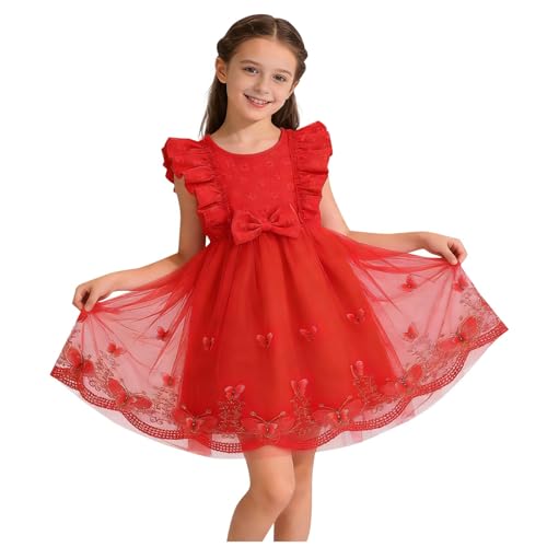 Toddler Girl Tulle Dress Summer Ruffle Sleeveless Princess Sundress Fashion Cute Bowknot Crewneck Birthday Party Dress for Photoshoot 3-8 Years