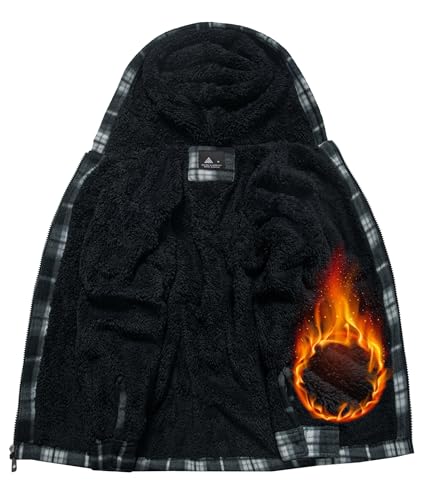 Image of GEEK LIGHTING Boys Flannel Jacket Sherpa Lined Hoodies Zip Up Fleece Plaid Shirt Jackets Winter Outdoor Coat Warm
