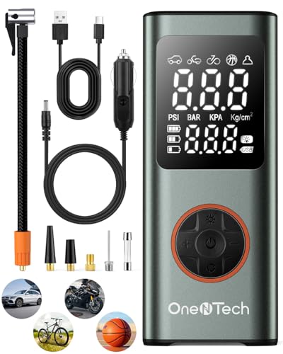 Inflador de neumáticos portátil para autos/bicicletas/pelotas, bomba de aire para neumáticos de automóvil con doble fuente de alimentación, bomba de neumáticos con apagado automático, bomba de aire