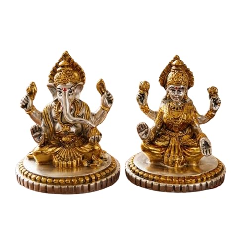 Image of eCraftIndia Golden Silver Plated Metal Laxmi Ganesh Murti for Diwali Pooja | Lakshmi Ganesh Idol | Diwali Decoration Items for Home Decor.