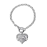 Inspired Silver - Chardonnay Toggle Charm Bracelet for Women - Silver Pave Heart Charm Toggle Bracelet with Cubic Zirconia Jewelry