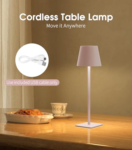 Image of UME 3 Pack Cordless Table Lamp, Battery Operated Lamp - Portable Waterproof Rechargeable Table Lamp w / 3 Color Temps & Stepless Dimming for Dinner, Desk, Cafe, Outdoor (Pink)