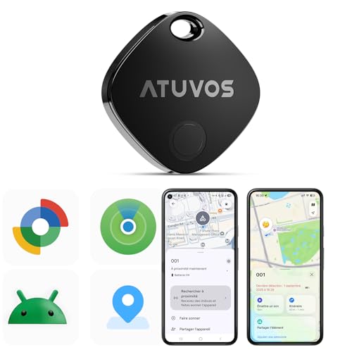 ATUVOS Android Smart Tracker Air Tag Traceur Lot de 1, Fonctionne avec l’app Google et Apple Localiser,IP67 Imperméable, Localisateurs D'Objets Bluetooth...