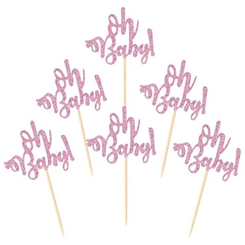 Donoter 36 Pieces Pink Oh Baby Cupcake Toppers Baby Shower Cupcake Picks for Gender Reveal Baby Shower Party Cake Decorations Cover