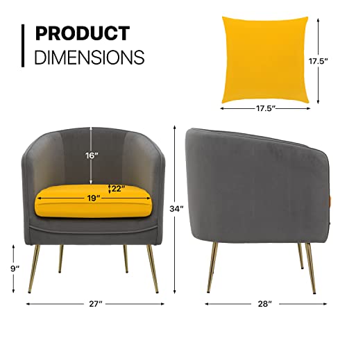 Monibloom Sofa Chair Arm Chair Living Room Bedroom Reading Chair, Yellow/Gray Contrasting Colors Upholstered Bedroom Barrel Chair With Backrest Pillow, Mid Century Modern Comfy Suede Singel Armchair #TOP2