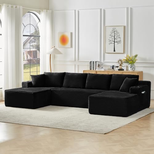 Sofá de pana con asiento profundo y relleno altamente elástico estilo modular en U 7