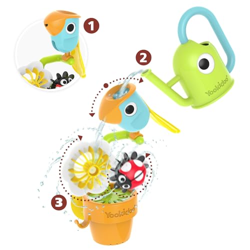 Yookidoo Jouet de bain pour bébé avec arrosoir (de 1 à 3 ans) Jouet rotatif pour coccinelle et oiseau tournant avec 3 pièces mobiles (sans moisissure) - Se fixe au mur de la baignoire pour faciliter – vue 5