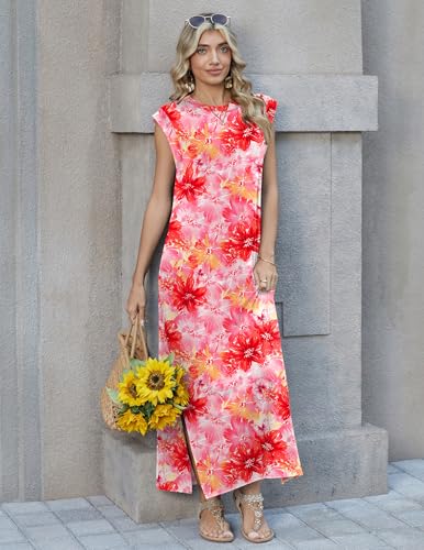 Image of Zeagoo Summer Dresses for Women 2026 Long Maxi Sundresses Loose Split Wrinkle-Free Beach Travel Vacation Clothes