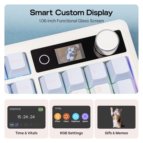 Image of EPOMAKER TH108 V2 PRO Full Size Mechanical Keyboard with Screen&Knob, 10000mAh, BT /2.4Ghz, Mac Modifier PBT Keycap, Hot Swap, RGB, Gasket, Wireless Gaming Keyboard for Mac /PC (Blue, Creamy Jade)