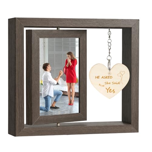 Aolso Marco Fotos de Madera Giratorio, 21x23cm Marco de Fotos, Cuadro Personalizado con Foto Sostiene 2 Fotos, Marco de Fotos Flotante Giratorio de Madera(Tema de la Propuesta)