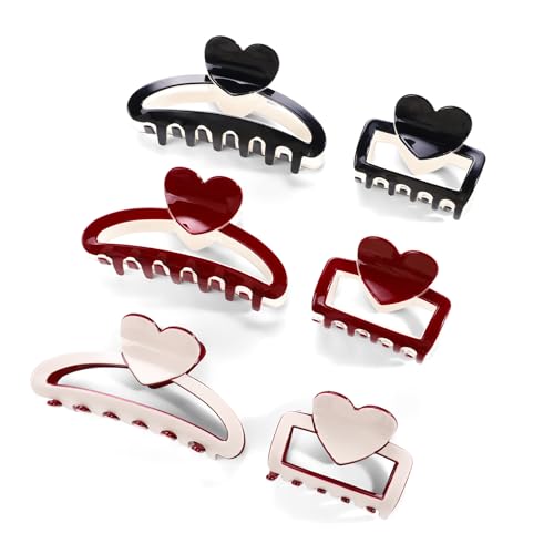 6Pcs Love Heart Hair Clips for Women Girls 2 Size Large Medium Claw Clips for Thin Thick Curly Hair Strong Hold & Non-Slip Jaw Clips Hair Accessories for Girls Women Valentines Day Birthday Gifts