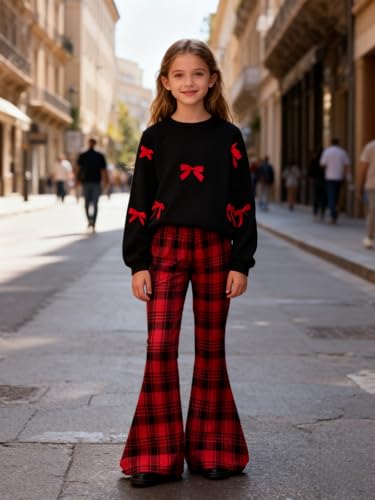 Image of Girls 2 Piece Outfits Long Sleeve Butterfly Sweatshirt & Flared Pants Fall Clothing Set Size 7-12 Years