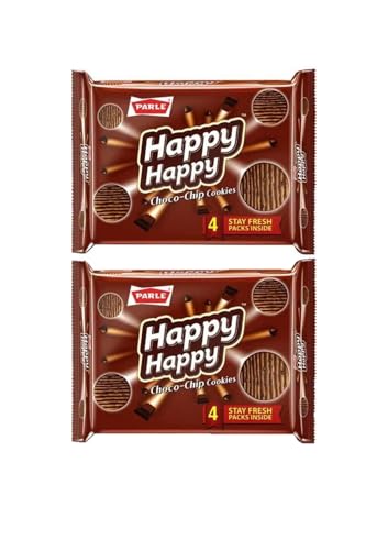 Image of Parle Happy Happy Choco-Chip Cookies, Vegetarian, Chocolate Flavour, 396 g, Pack of 2