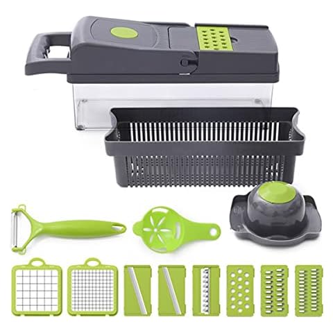 RICUSHN Vegetable Chopper with 8 Blades Food Chopper Multifunctional Onion Mincer Chopper Vegetable Cutter Large Capacity Manual Chopper with Container Reusable for Vegetables Onion Tomato Cover