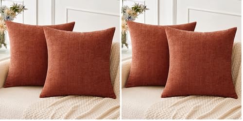 Image of MIULEE Pack of 4 Couch Throw Pillow Covers 18x18 Inch Soft Burnt Orange Chenille Pillow Covers for Sofa Living Room Solid Dyed Pillow Cases
