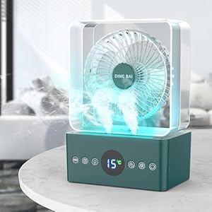 Portable Air Conditioner, Mini Air Conditioner, Portable Air Conditioning Fan, Humidifying Fan, Desktop Fan with Light, Built-in Battery, Timer Off, Room Temperature Display