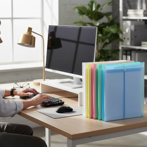 Image of Shuban Document File Folders with Snap Button Closure, Waterproof Plastic Envelope Pouches for Letter /A4 Size Paper, Assorted Transparent Colors (Style-8-Plain Transparent Folder-6Pcs-Mix Color)