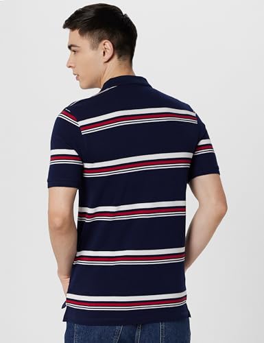 Image of Peter England Men's Cotton Breton Stripe Polo T-Shirt | Casual Wear | Modern Design