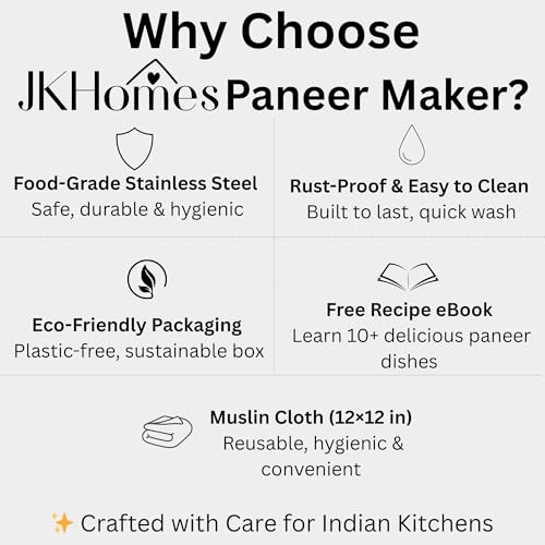 Image of Paneer Maker Steel | Stainless Steel Paneer Maker Mould Press with Muslin Cloth | Paneer Press for Homemade Paneer & Tofu | Rust Resistant, Easy to Clean (400ml)