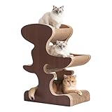 PIRO キャットタワー 爪とぎ オシャレ 省スペース キャットツリー ダンボール ガリガリ 組立不要 どっしり 安定感バツグン 11kg シニア猫 成猫 子猫 完成品 スクラッチ 運動不足解消 ストレス発散 木目 バリバリ インテリアに馴染む 人気 シンプル 猫 猫用品 猫家具 (ベース56*35cm)