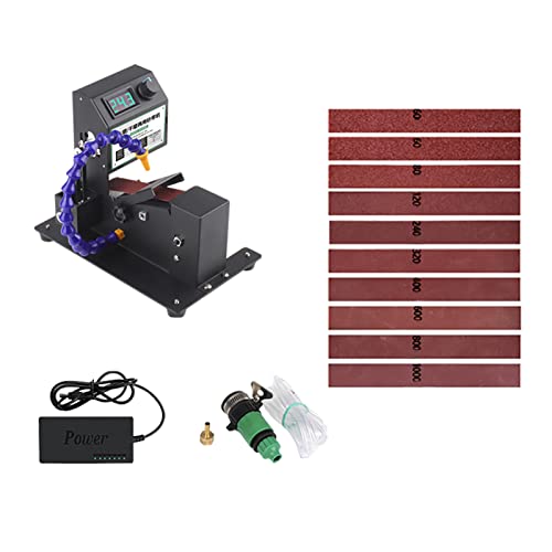 Lijadora de banda HUIOP Mini lijadora de banda de 200 W, lijadora eléctrica, pulidora, rectificadora en seco y húmedo, lijadora, pequeña máquina de correa de arena, regulación continua de velocidad co