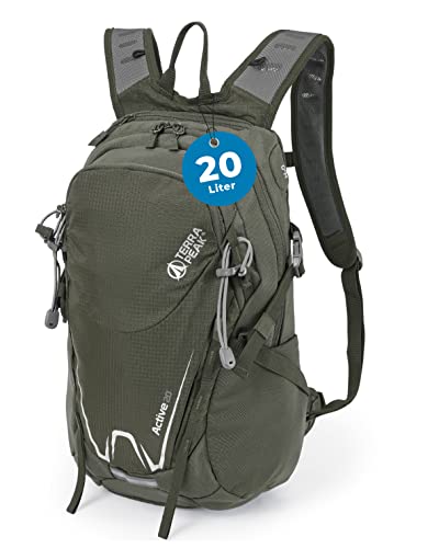 Terra Peak® Premium Wanderrucksack 20L ACTIVE 20 Damen Herren & Erwachsene klein olive-grün - Trekking-Rucksack zum Wandern & Reisen - Daypack Fahrrad-Rucksack & Tagesrucksack mit Laptop-Fach leicht